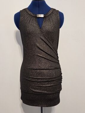 Y2K Black Metallic Ruched Tank Top Size S